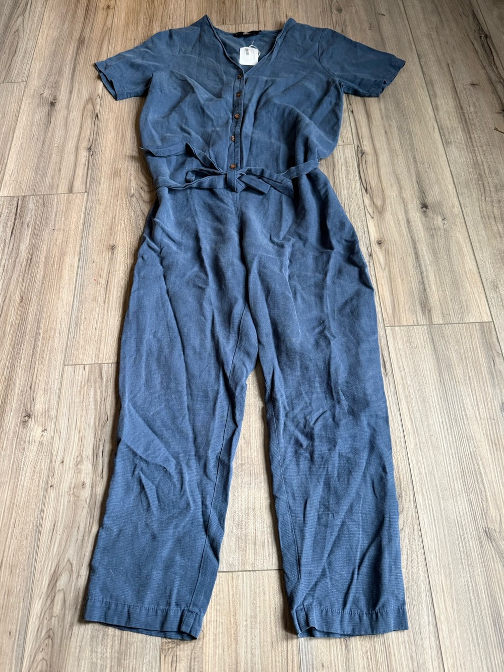 Hatch Maternity Casual Short-Sleeve Button Front Jumpsuit - Blue Size 1